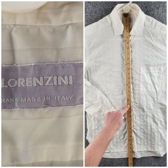 Lorenzini White Button Up Shirt Long Sleeve Hand Made Italy Cotton Bespoke 15.5 - Picture 11 of 16